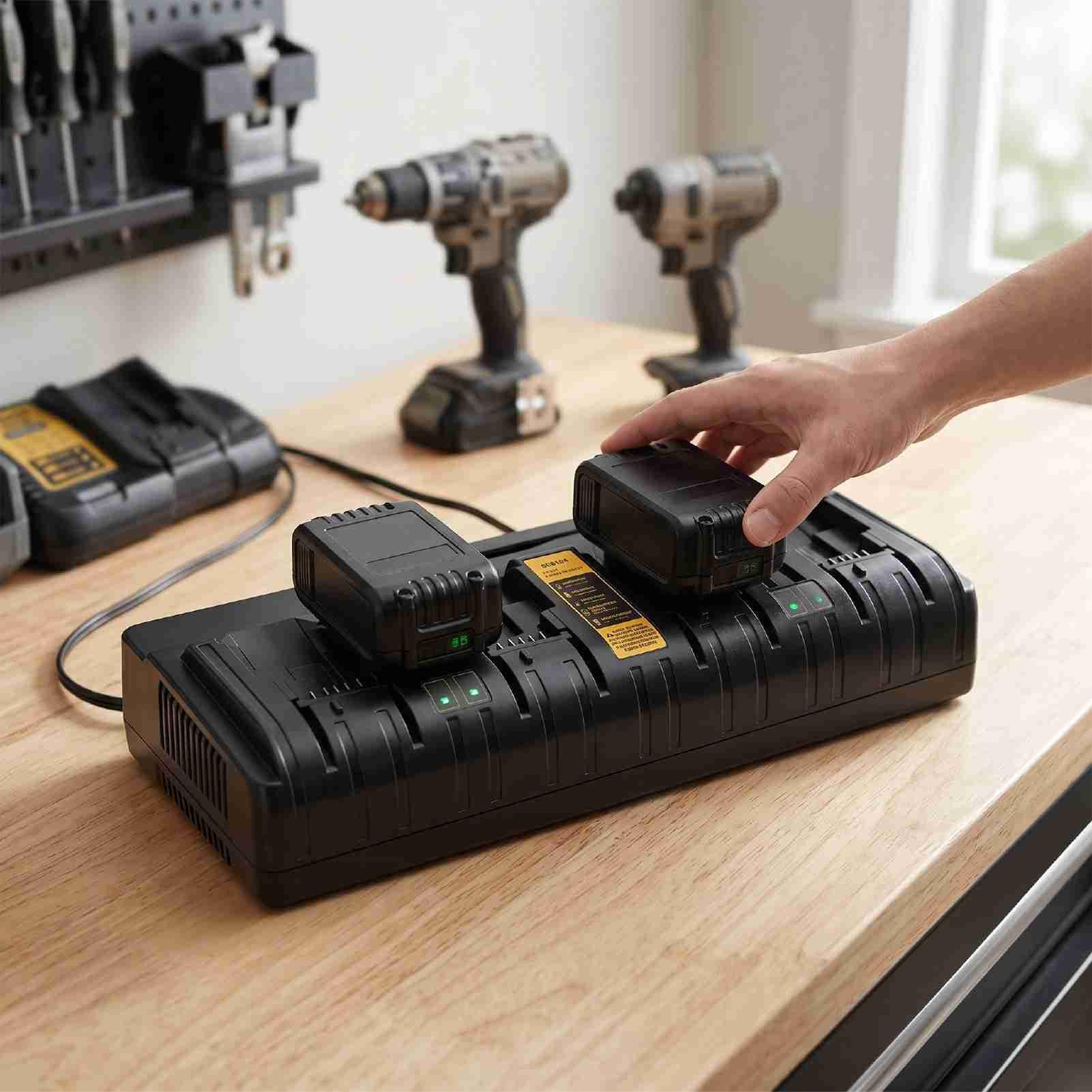 FTVOGUE Caricabatterie a 4 Porte Stazione di Ricarica Rapida 3A | per Struttura in ABS, Protezione da Sovraccarico, Indicatore LED, Utilizzo in Garage per Officina, Maniglia