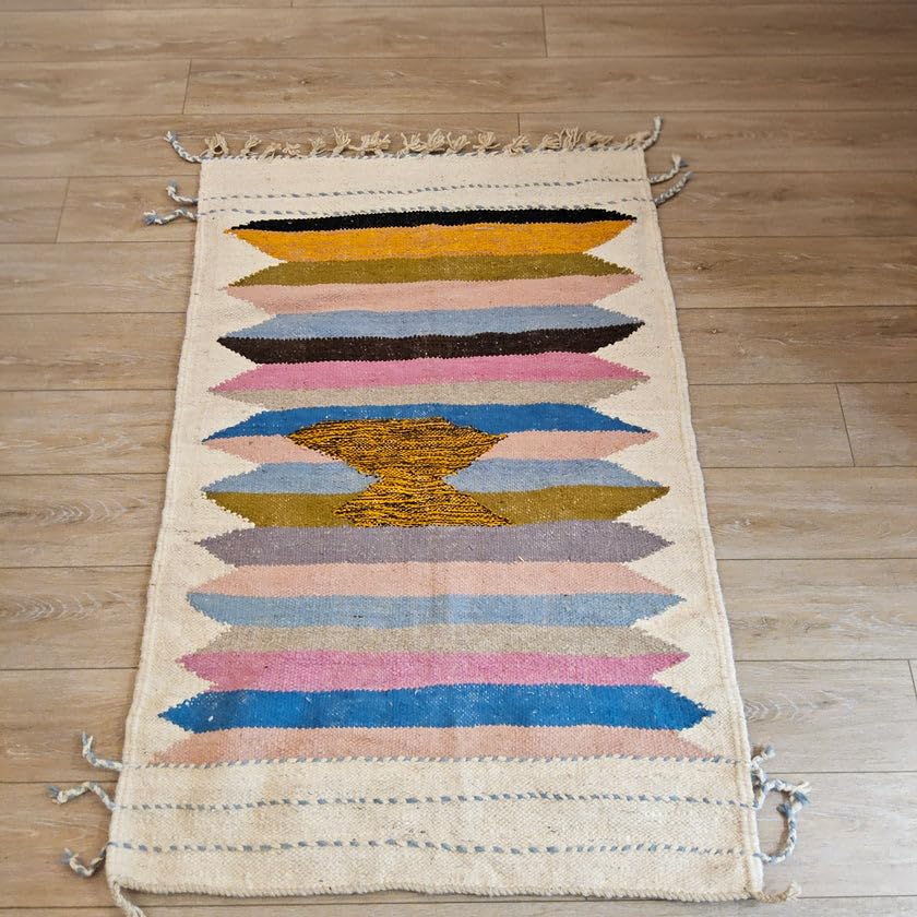Générique Tifinagh Shop - Tapis Berbère Kilim Zanafi Authentique – 100% Laine - 149 x 99 cm – Pièce Unique Artisanale du Maroc