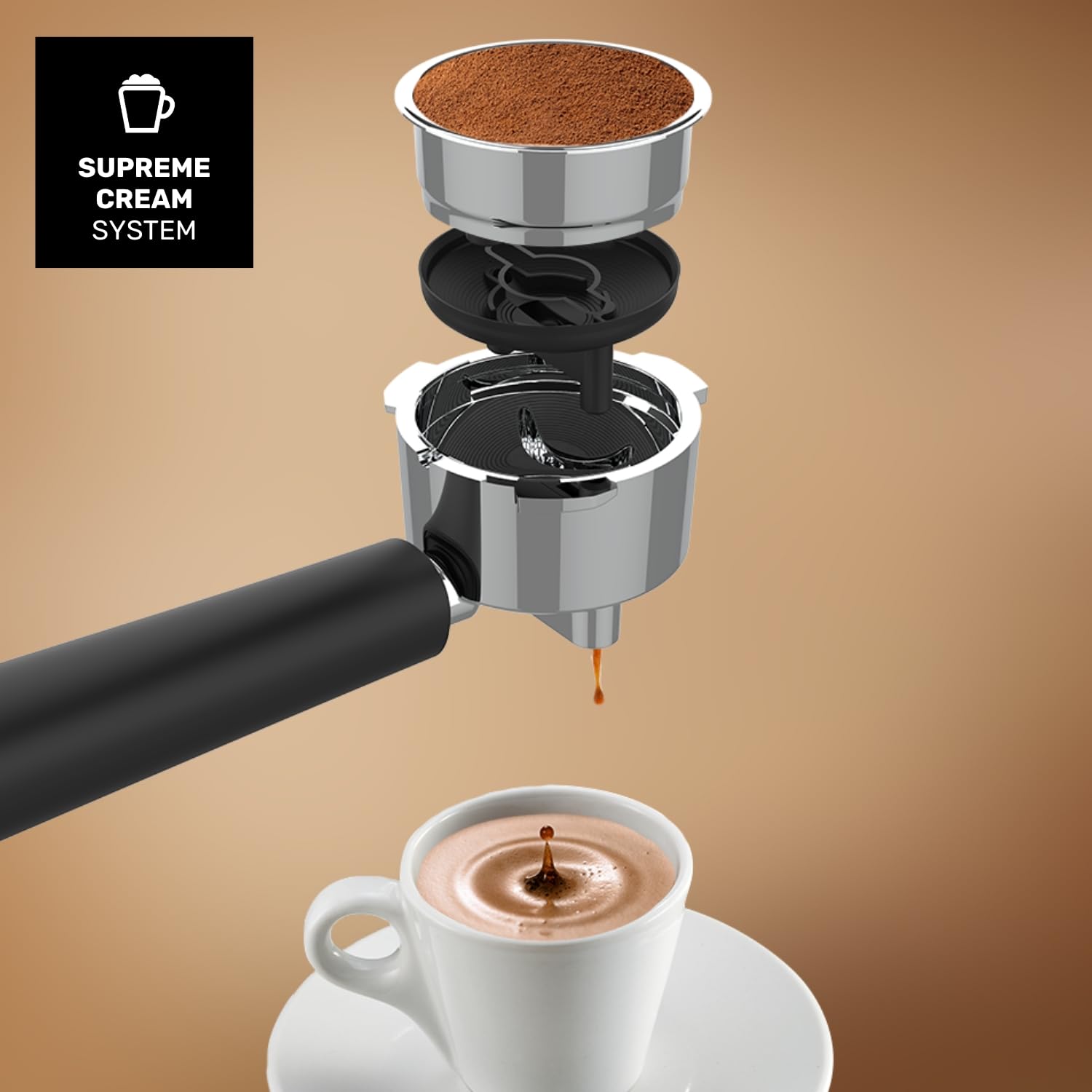 Taurus - Macchina da Caffè Espresso Euforia Compact 1350W | 20 Bar di Pressione | Sistema Thermoblock | Filtro Supreme Cream | Vaporizzatore Orientabile | Doppia Erogazione | Cucchiaio Dosatore