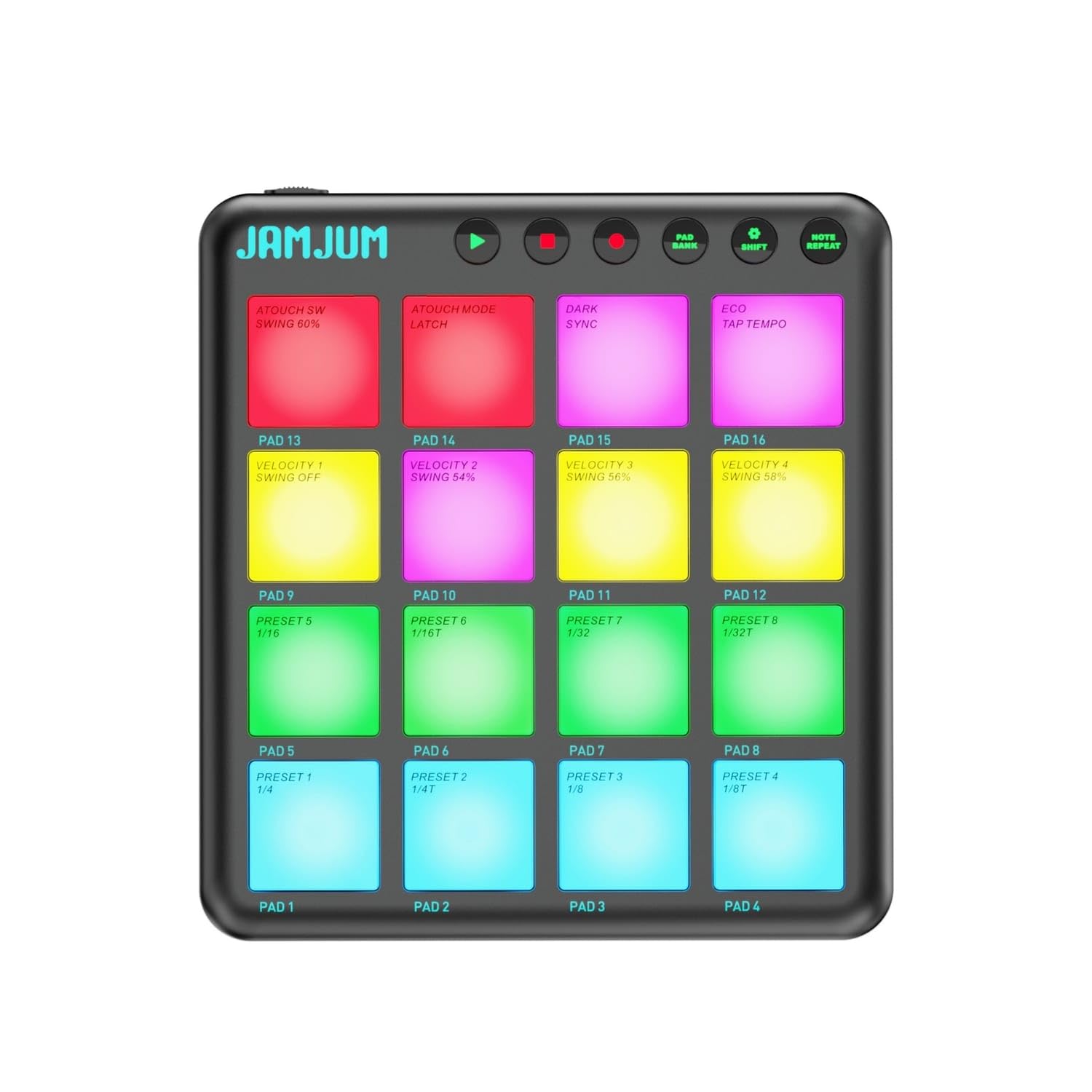 Wireless Drum Pad Controller Rechargeable MIDI Controller with 16 Pads Portable MIDI Drum Pad Illuminated for Beatmakers, Music Producers, Finger Drummers, Home Studio, Travel, Desk, Black-image-37