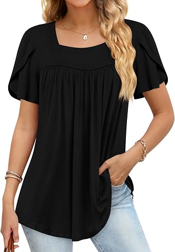Findsweet Womens Plus Size Tops Summer Short Sleeve Tunics Casual Shirts Loose Fit M-5XL
