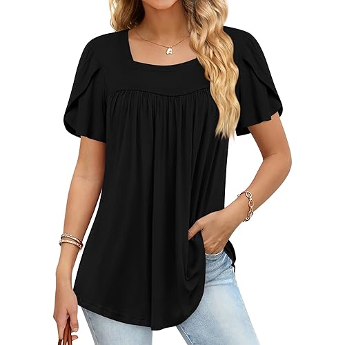 Womens Plus Size Tops Summer Short Sleeve Tunics Casual Shirts Loose Fit XL-5XL