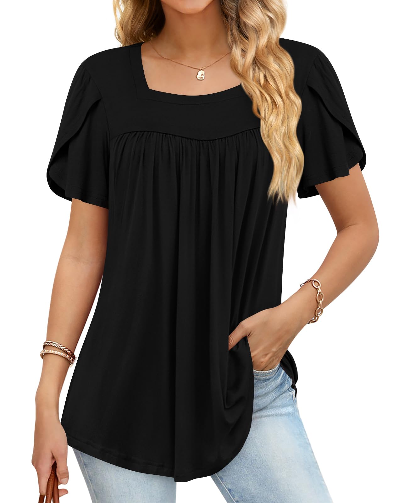 Findsweet Womens Plus Size Tops Summer Short Sleeve Tunics Casual Shirts Loose Fit XL-5XL