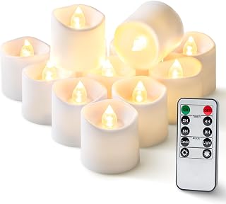 Homemory 12Pack 400+Hour Remote Control Flameless Candles, 2/4/6/8H Timer Led Votive Candles, Battery Operated Tea Lights for Wedding Table Centerpiece, Holidays, Halloween Pumpkins, Christmas Decor