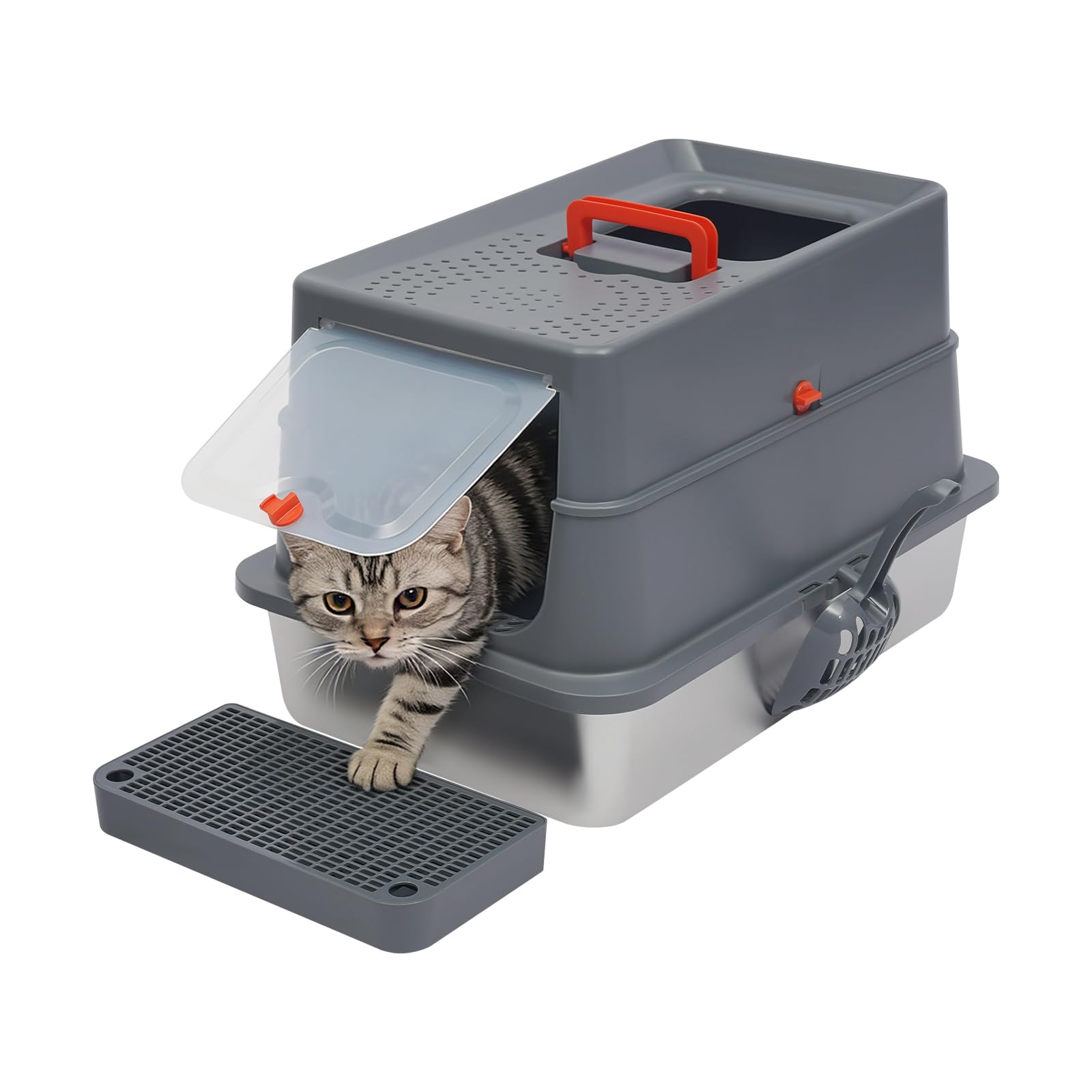 Reise Katzentoilette mit Deckel, Geschlossene Katzentoilette (Zementgrau)