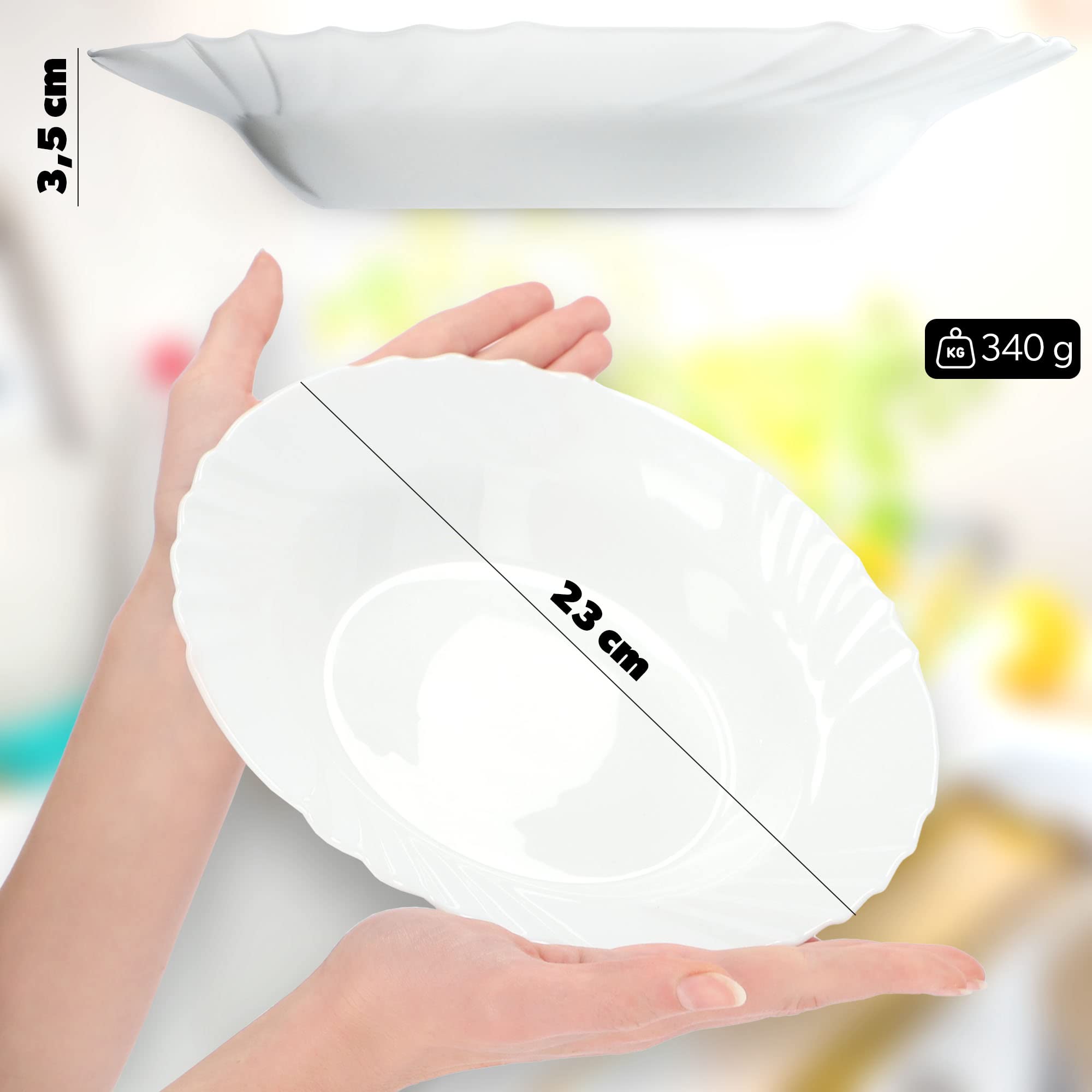 KADAX Zestaw 3 szt. talerzy głębokich z hartowanego szkła, białe, Ø 23 cm, minimalistyczne do zupy i pasty - trwałe i łatwe w czyszczeniu