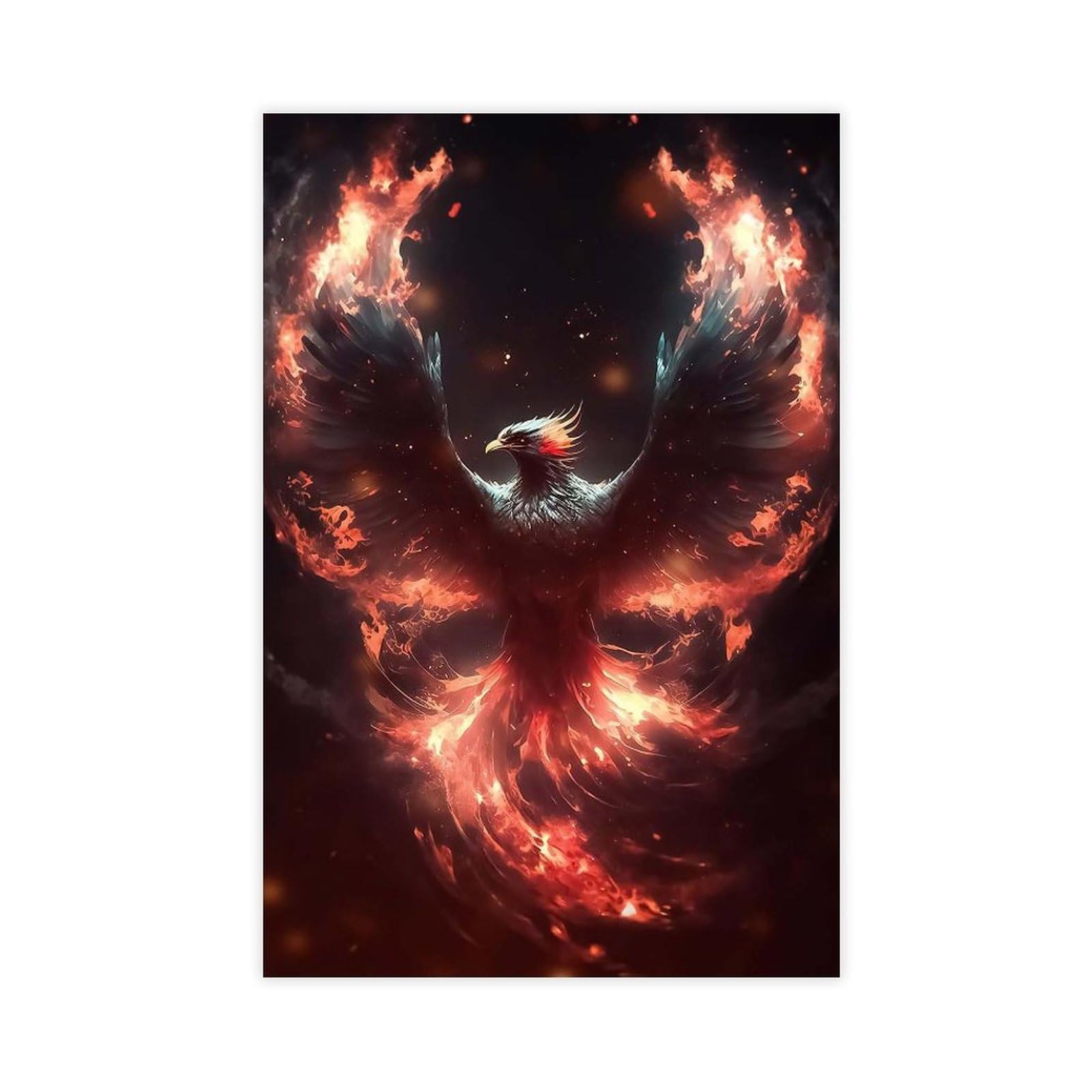 Qnvjqkdsi Unframe Majestic Fiery Phoenix, Mythical Bird Art Canvas Poster Bedroom Decor Landscape Office Room Decor Gift 24" L X 36" W