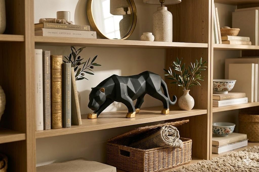 Black & Gold Panther Statue - Modern Home Decor -9