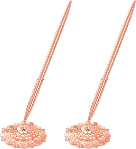 Miniatura 8 de jiebor Juego de 2 soportes plateados para bolígrafos de boda y bolígrafo de metal, bolígrafo de escritorio de firma para libro de invitados, novia,