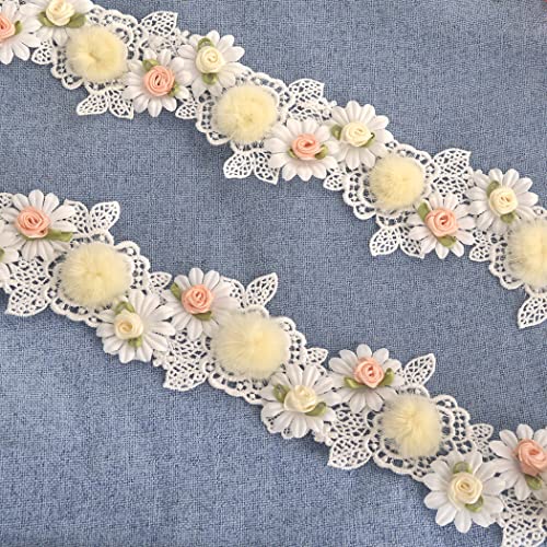 Kuasting 2 Yard Vintage Cotton Flower Ribbon Scallop Edge Trim Colorful Fabric Leaf Ribbon Trim Handmade Diy Sewing Supplies For Dress Embellishment (Fluffy Lace) #TOP11