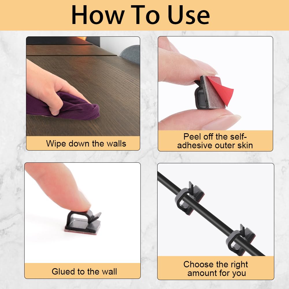 50 Clips Adhesivos Para Organizar Cables | Ganchos Autoadhesivos Transparentes | Para TV, USB, Oficina, Casa