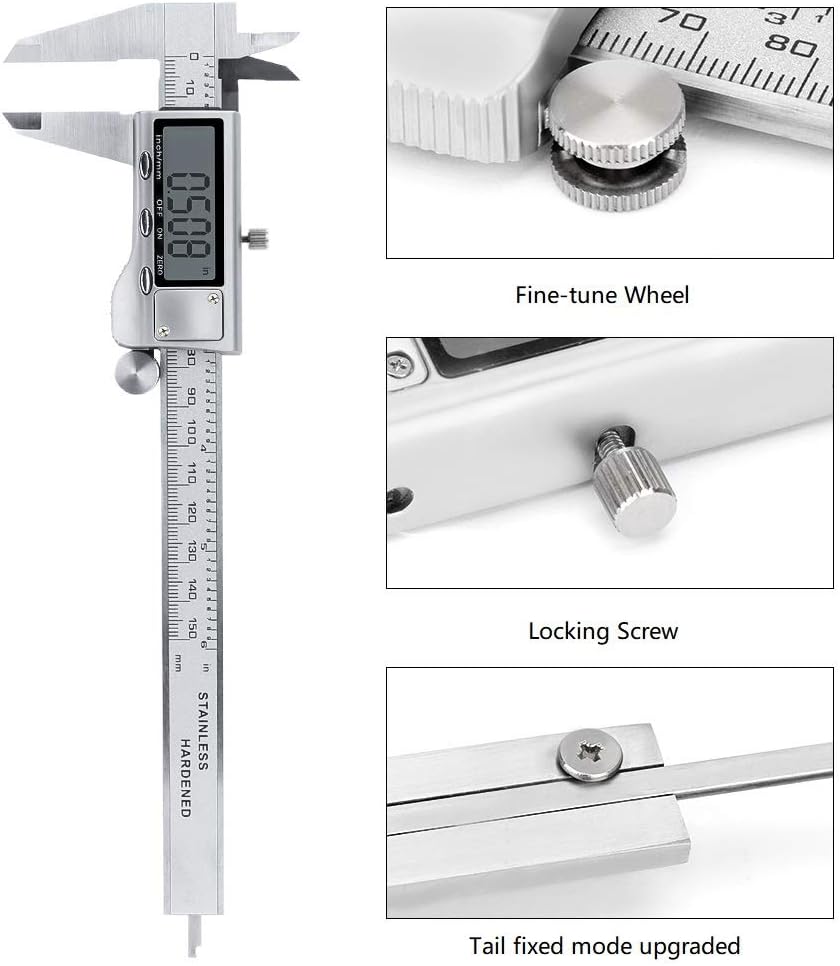 Allnice Digital Caliper 6 Inch, Stainless Steel Caliper Measuring Tool Electronic Vernier Caliper Micrometer with LCD Digits Display, Inch/mm Conversion : Industrial & Scientific
