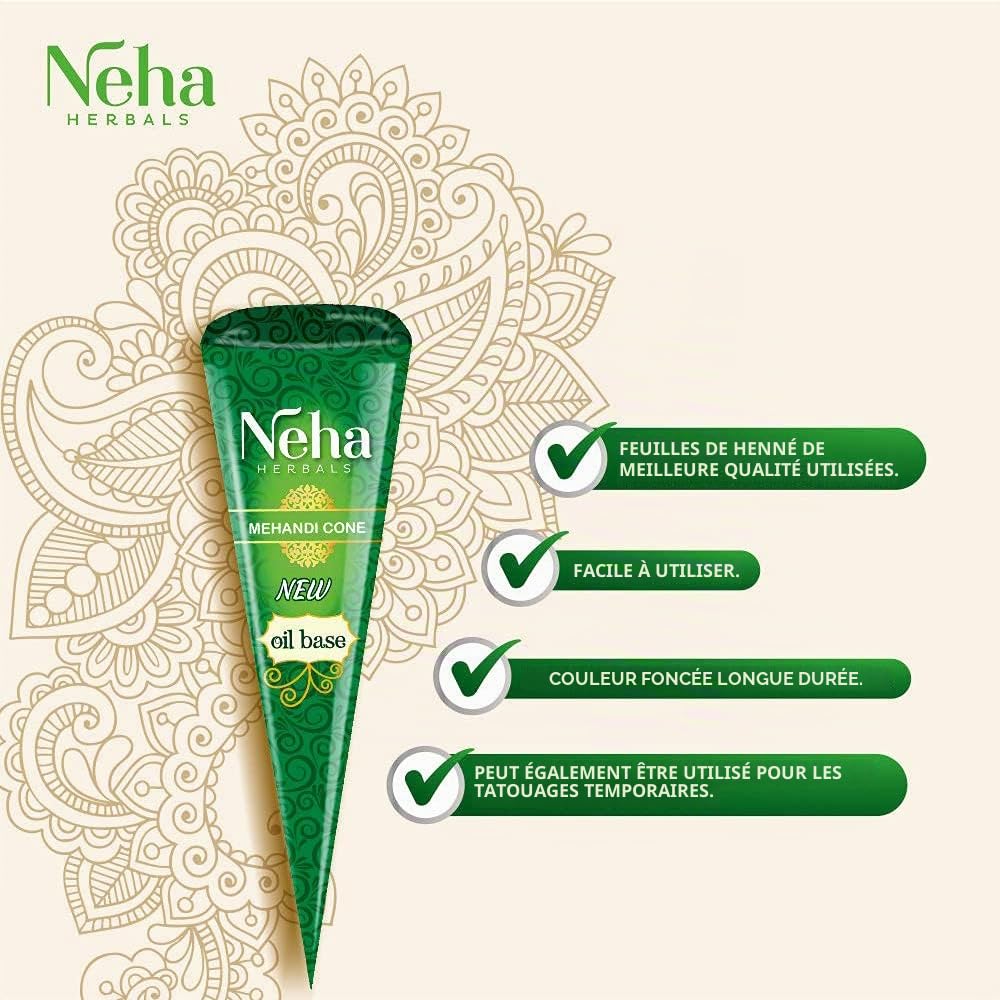 Behal International Neha Lot de 12 cônes de henné avec huile Mehandi gratuite