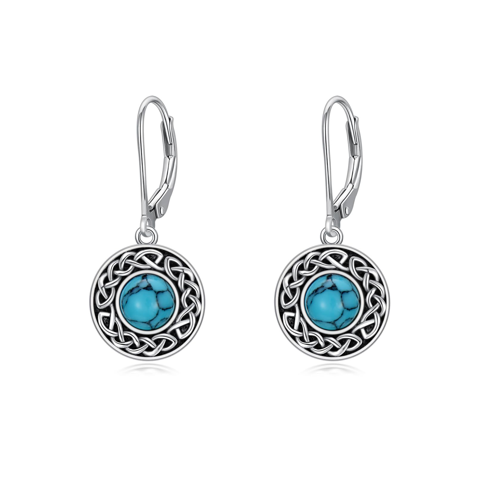 AXELUNA Pendientes de plata de ley 925 turquesa con nudo celta boho redondo turquesa gota pendientes de joyería occidental regalo para mujeres madre esposa