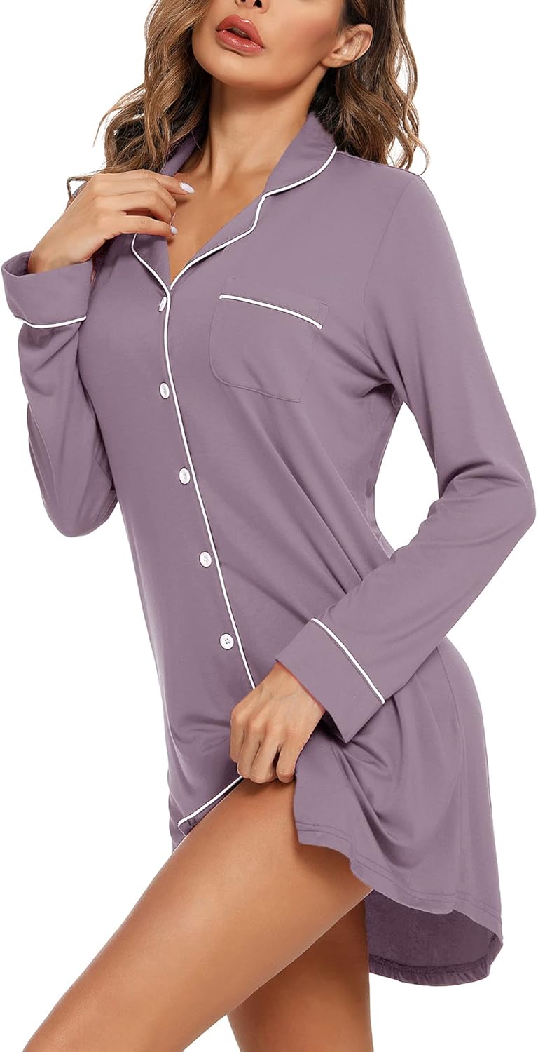 Senert Nightgowns for Women Short/Long Sleeve Sleep Shirt Button Down Night Gowns Maternity Pajamas Nursing Dress Sleepwear - Image 4