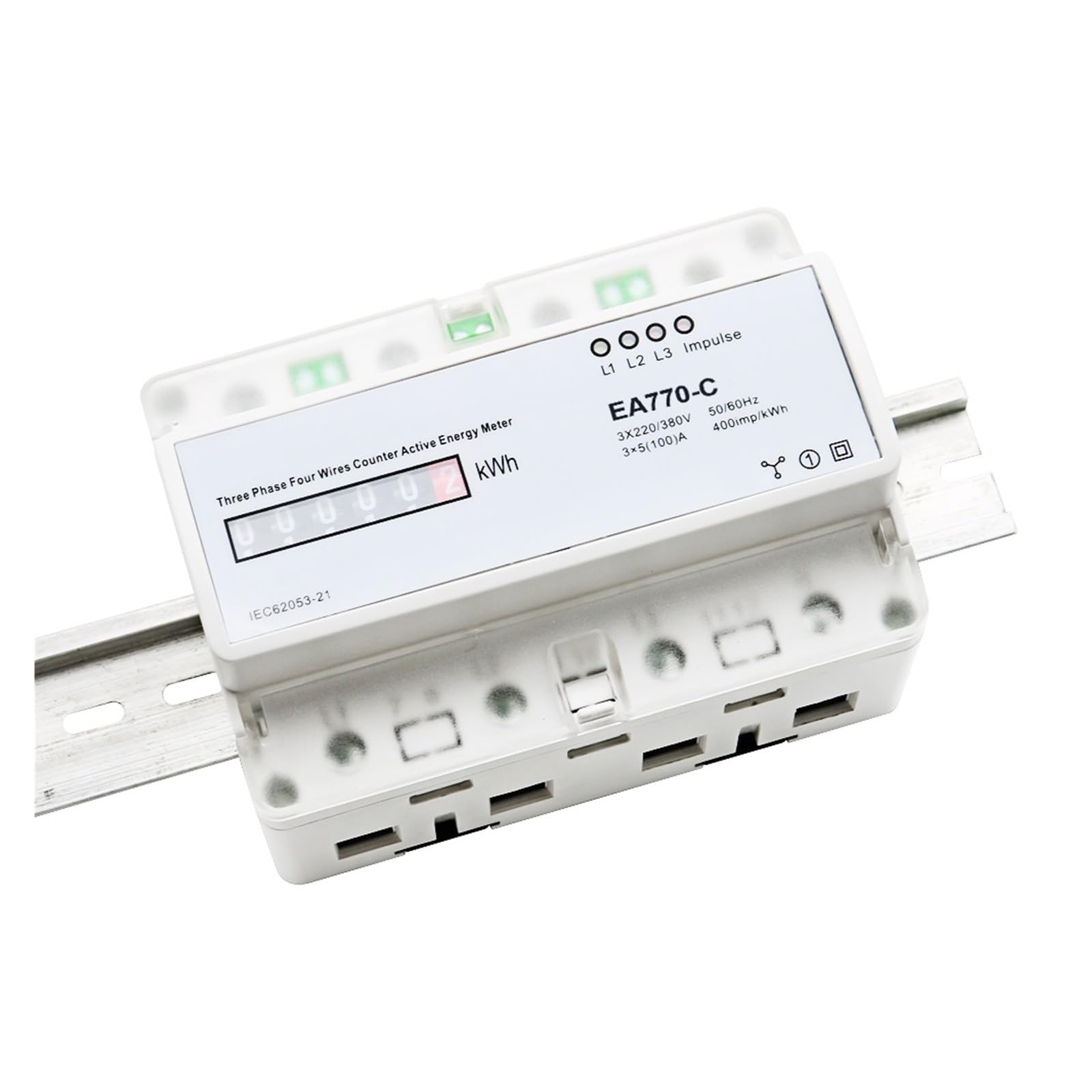 Medidor Inteligente Monitor De EnergíA Medidor De Energía Activa Electrónico Trifásico De Cuatro Cables, Monitor De Consumo De Energía KWh, Carril DIN 3 * 5(100) A 50/60Hz LCD