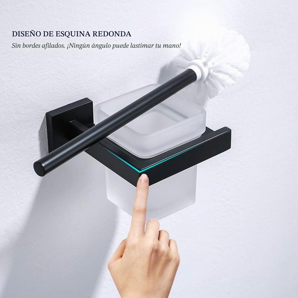 Turs baño WC Cepillo con Titular de Almacenamiento Organizador con Estilo Metal Cepillo Titular Sus 304 Acero Inoxidable Montaje en Pared, Negro Mate, A7009B
