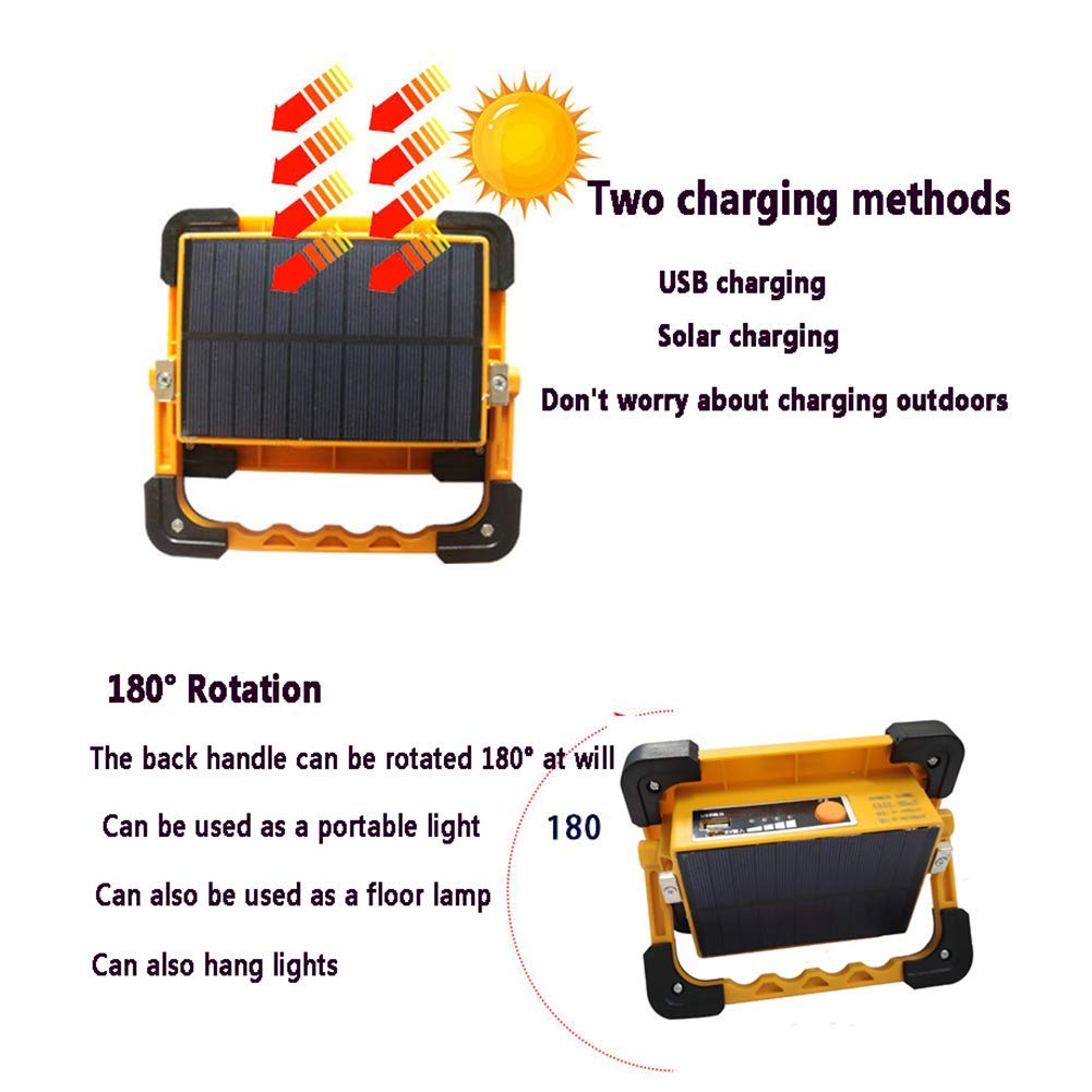 Lampada da lavoro ricaricabile, 60 W, portatile, 15000 lm, impermeabile, batteria integrata con base magnetica, ideale per campeggio all'aperto e illuminazione di emergenza