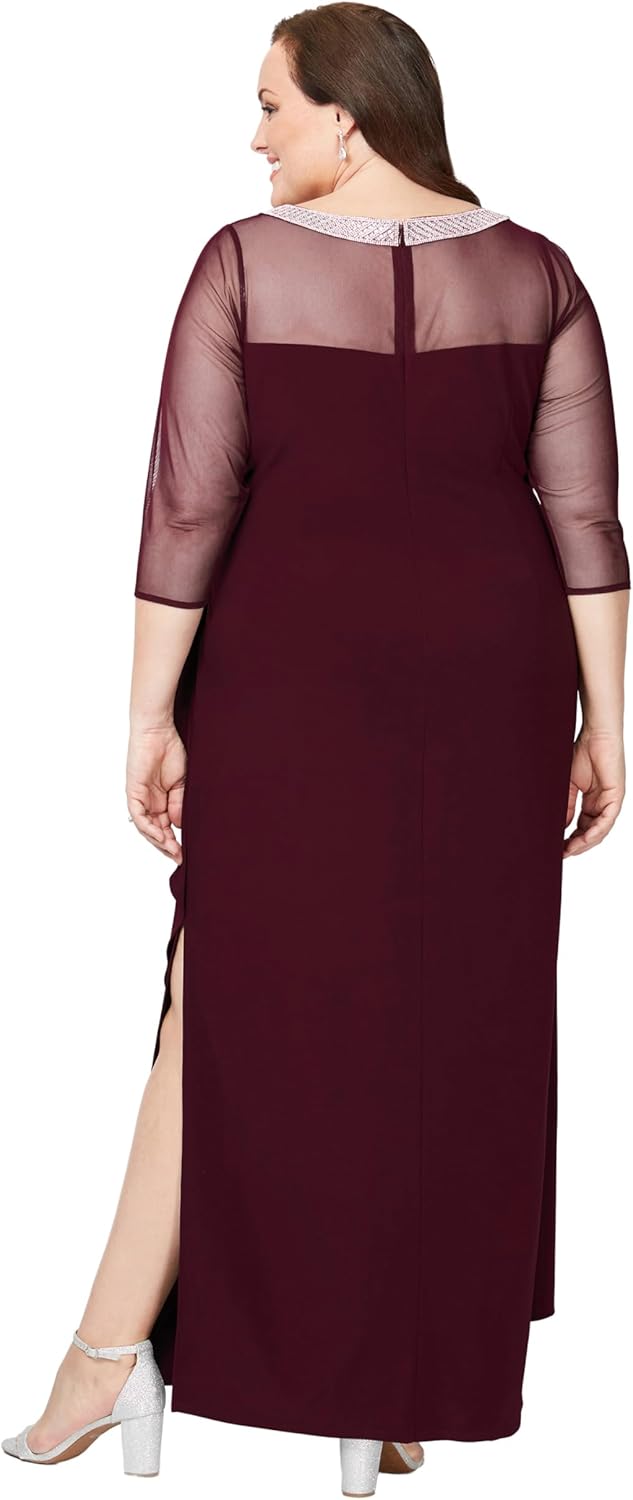 Alex Evenings Women's Long Matte Jersey Mother of The Bride Dress with 3/4 Sleeves (Plus Size)