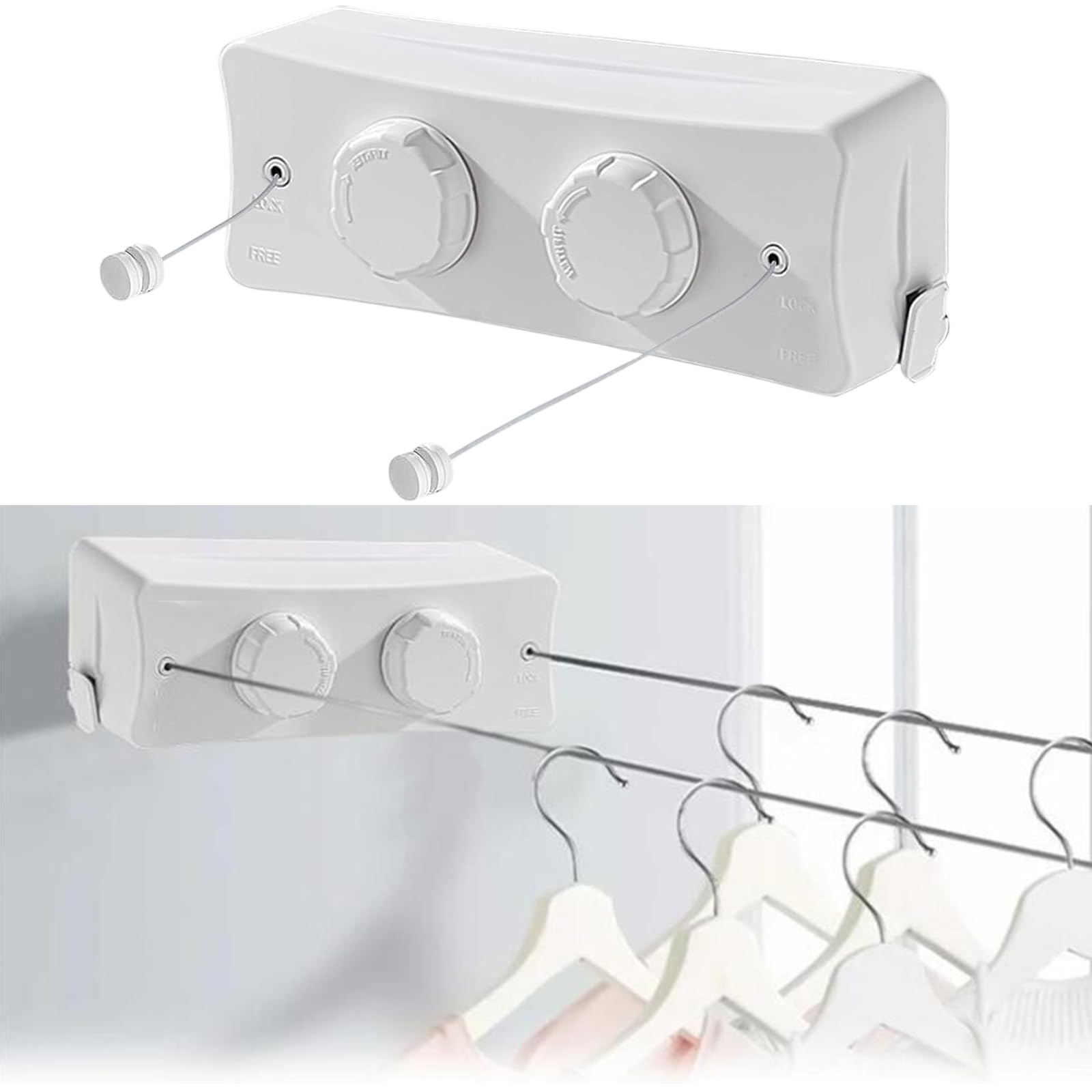 Tendedero Extensible Pared 5.1m Doble Cuerda, Tendedero Retráctil Inoxidable 20kg, Montaje Baño Balcón Exterior, Sistema Anti-Caída y Retráctil Lento