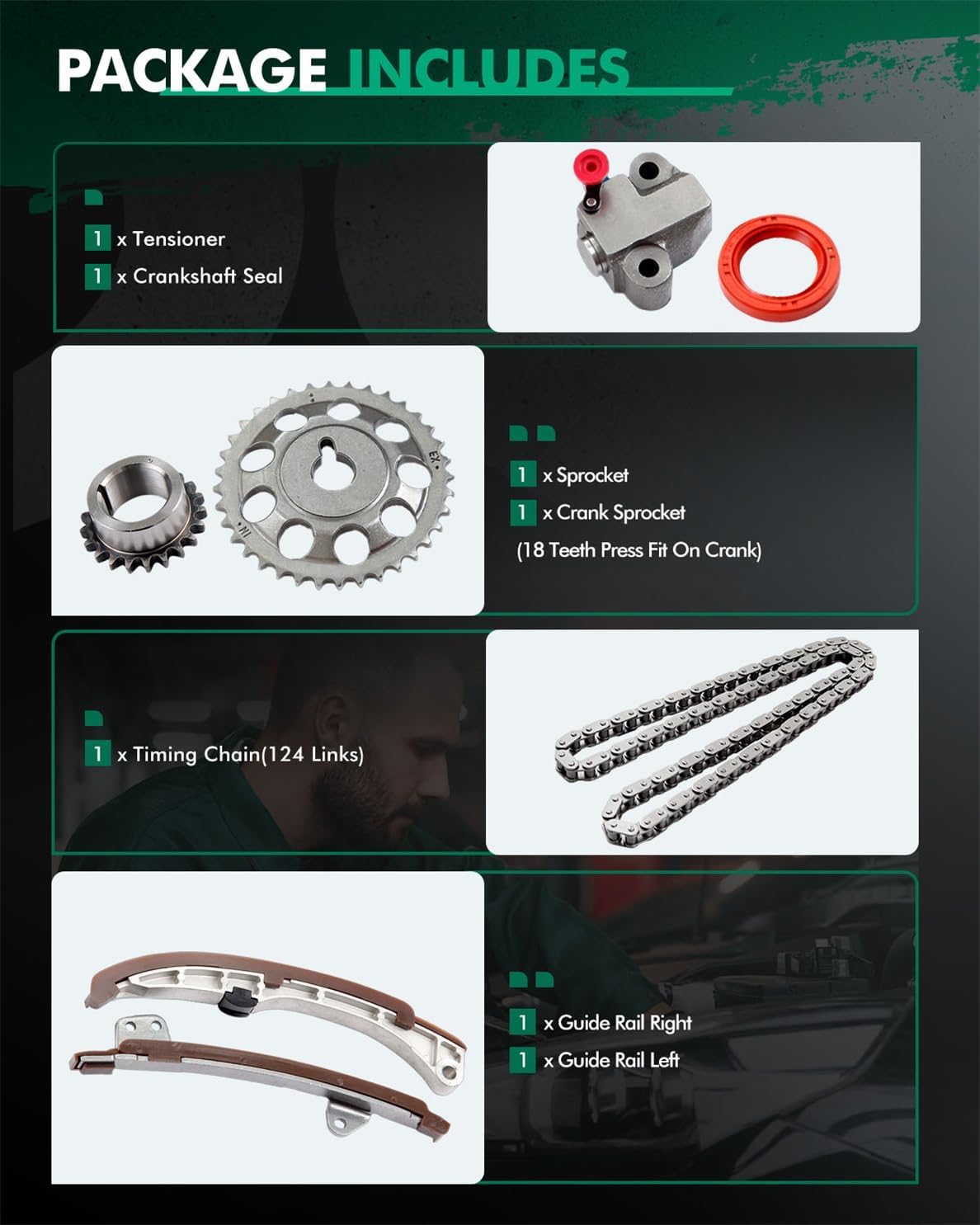 Engine Timing Chain Kit - TK2045, TK2045, 13523-0D010, 13506-21050, 13540-21020, 13561-21040, 13559-21030Fit For Toyota for Scion for Prius C for Yaris Echo for Prius xA xB 1.5L