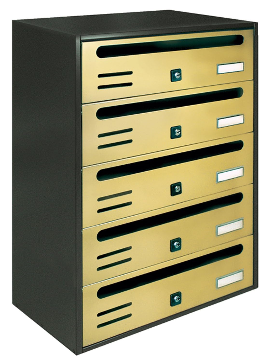 ALUBOX CUBO Cassette Postali Condominiali 5 Posti 53X38,5X25 Cm In Lamiera Zincata Cassetta Postale Condominiale Orizzontale Da Esterno E Interno Protetto (ANTRACITE E SPORTELLI ORO)