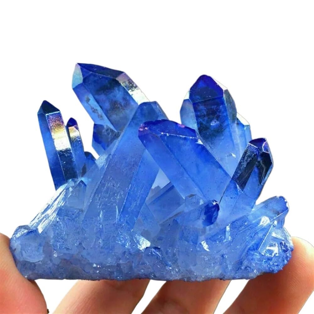 KJEBVHIRS Decorative Ornaments Blue Rainbow Aura Lemurian Quartz Cluster Crystal Point (Size : 120-140g)
