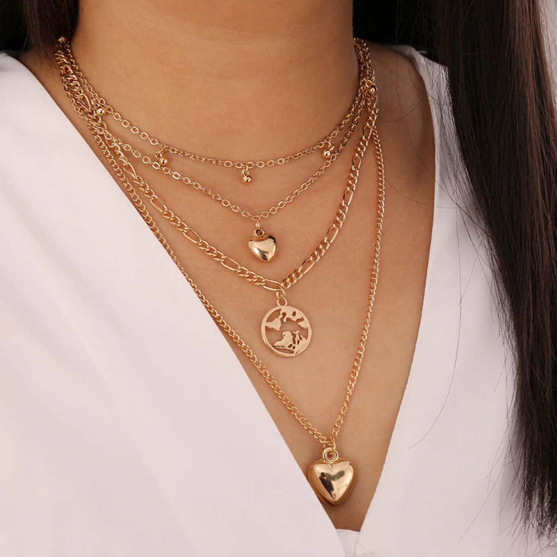 Gold-Plated Layered Necklace-Set Of 2