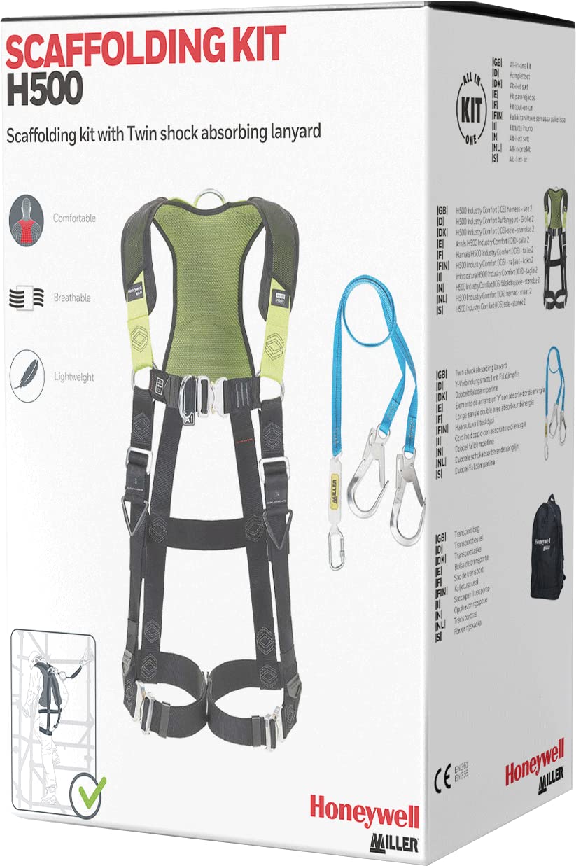 Honeywell Miller H500 PSS Scaffolding Kit Including Full Body Harness IC6 Model, Titan Twin Legs Web Shock-Absorbing Lanyard & Transportation Backpack, 1036595 (1 Piece)