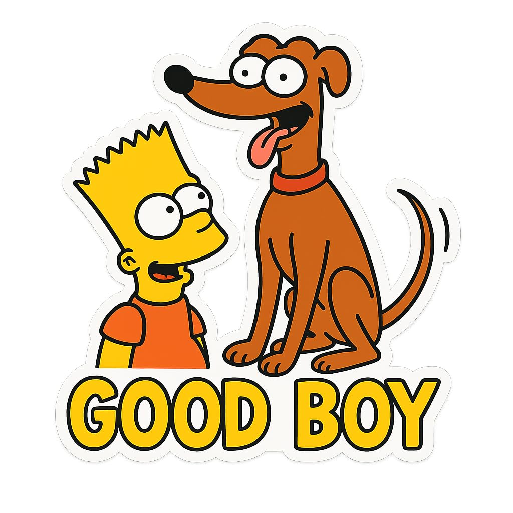 Santa’s Little Helper Wagging Tail with Bart Simpsons Style Sticker (2.75" x 3")