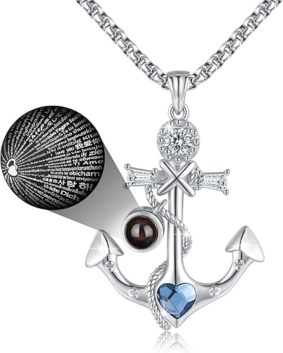 Miniatura 4 de Collar de ancla brújula collar de plata de ley 925 con medallón redondo de brújula náutica con colgante de ancla para hombres y mujeres, regalo de