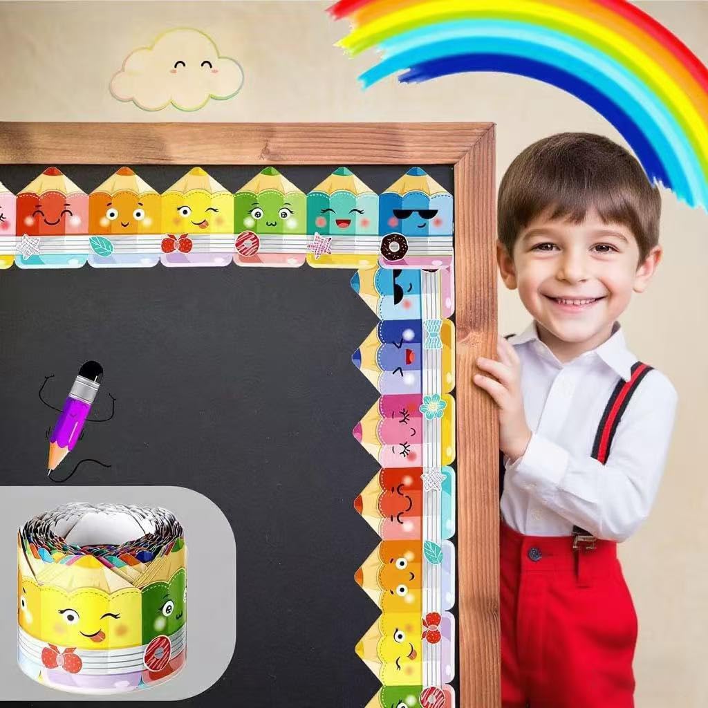 Lot de 2 rouleaux de frise pour tableau d'affichage, 10 m, bordure découpée en papier pour l'école, salle de classe et bureau