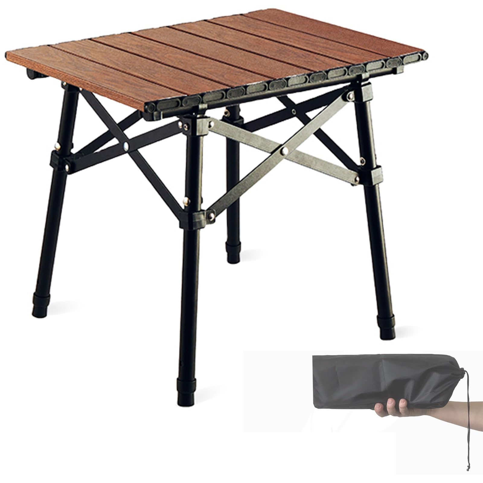 Table de camping en noyer réglable pour pique-nique et balcon