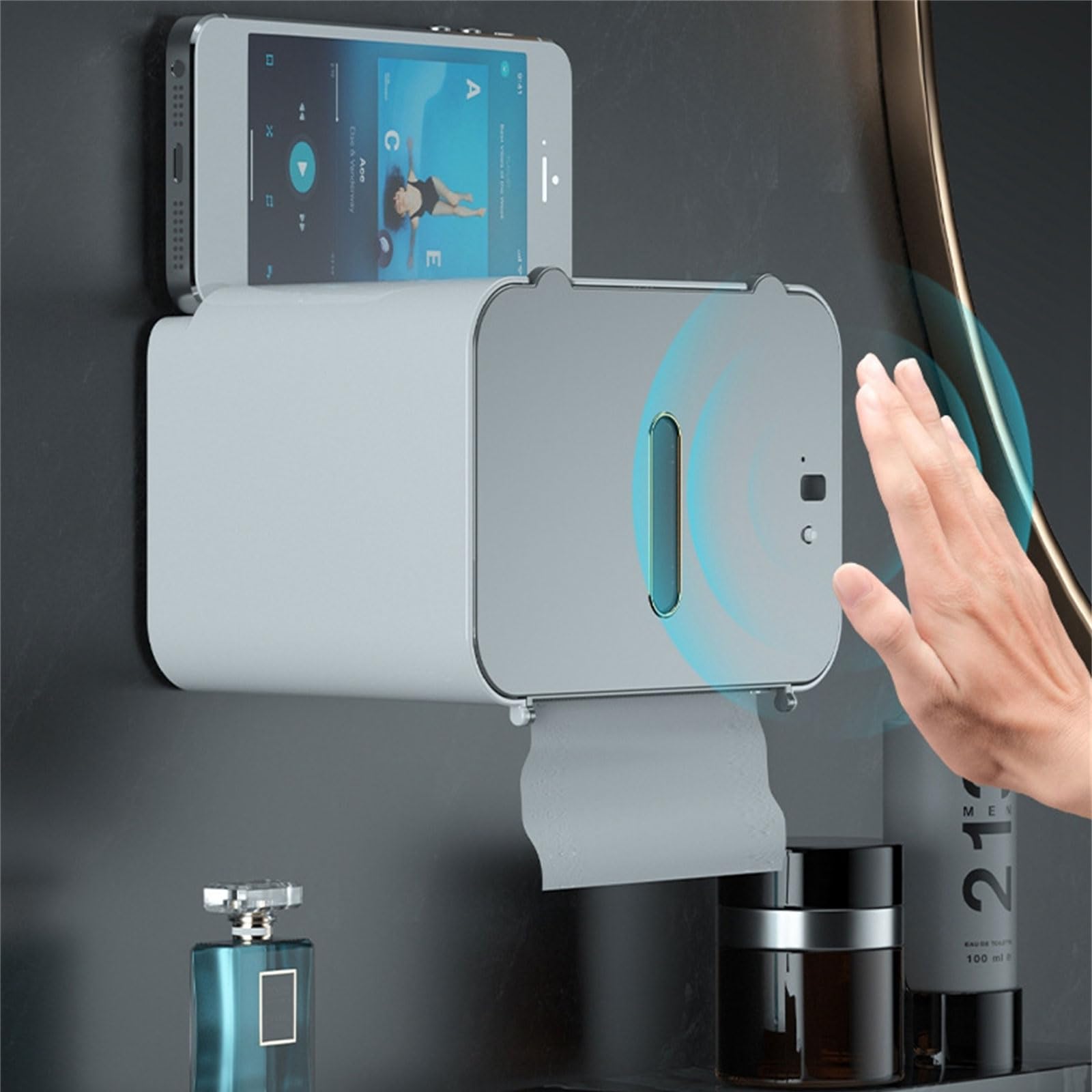 Boîte à mouchoirs automatique avec capteur - Porte-papier toilette à induction avec couvercle étanche - Distributeur automatique de serviettes en papier - Accessoire de rangement de cuisine -