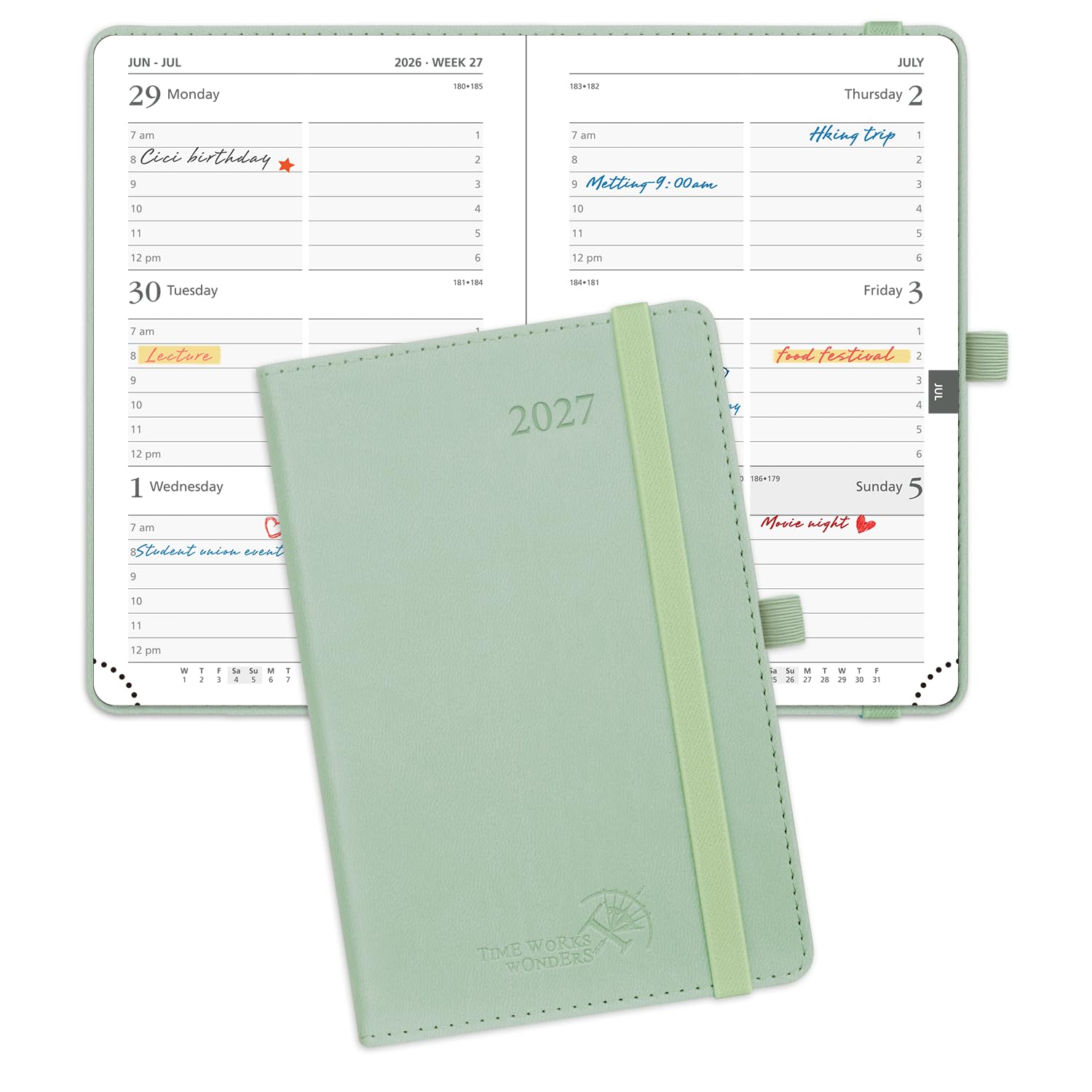 POPRUN Small Diary 2027 Pocket A6 Week to View – PU Leather, Inner Pocket