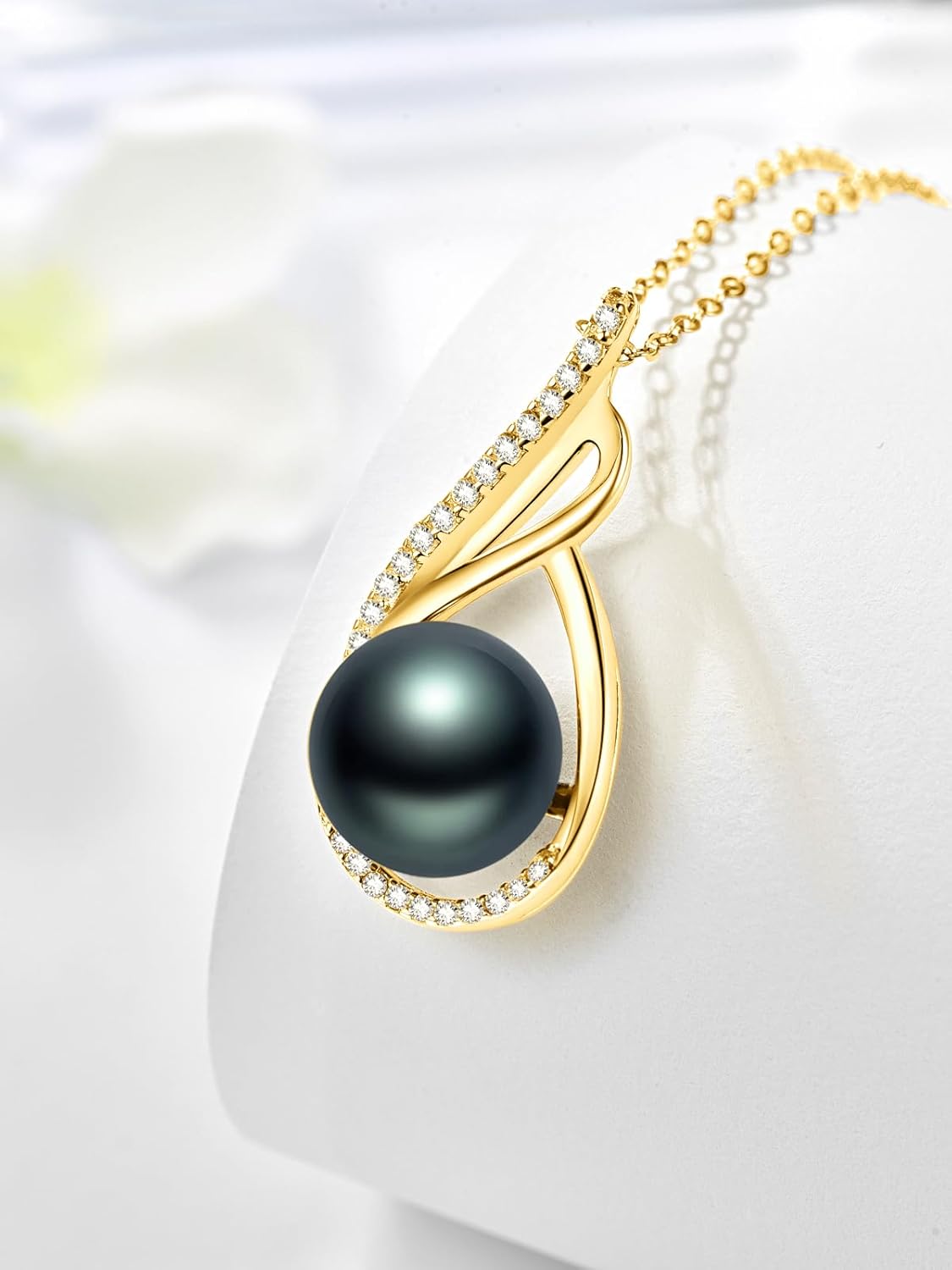 Pearl Pendant Necklace for Women 925 Sterling Silver Black Pearl Jewelry Anniversary Christmas Birthday Gifts for Mom Wife Daughter Her - Image 2