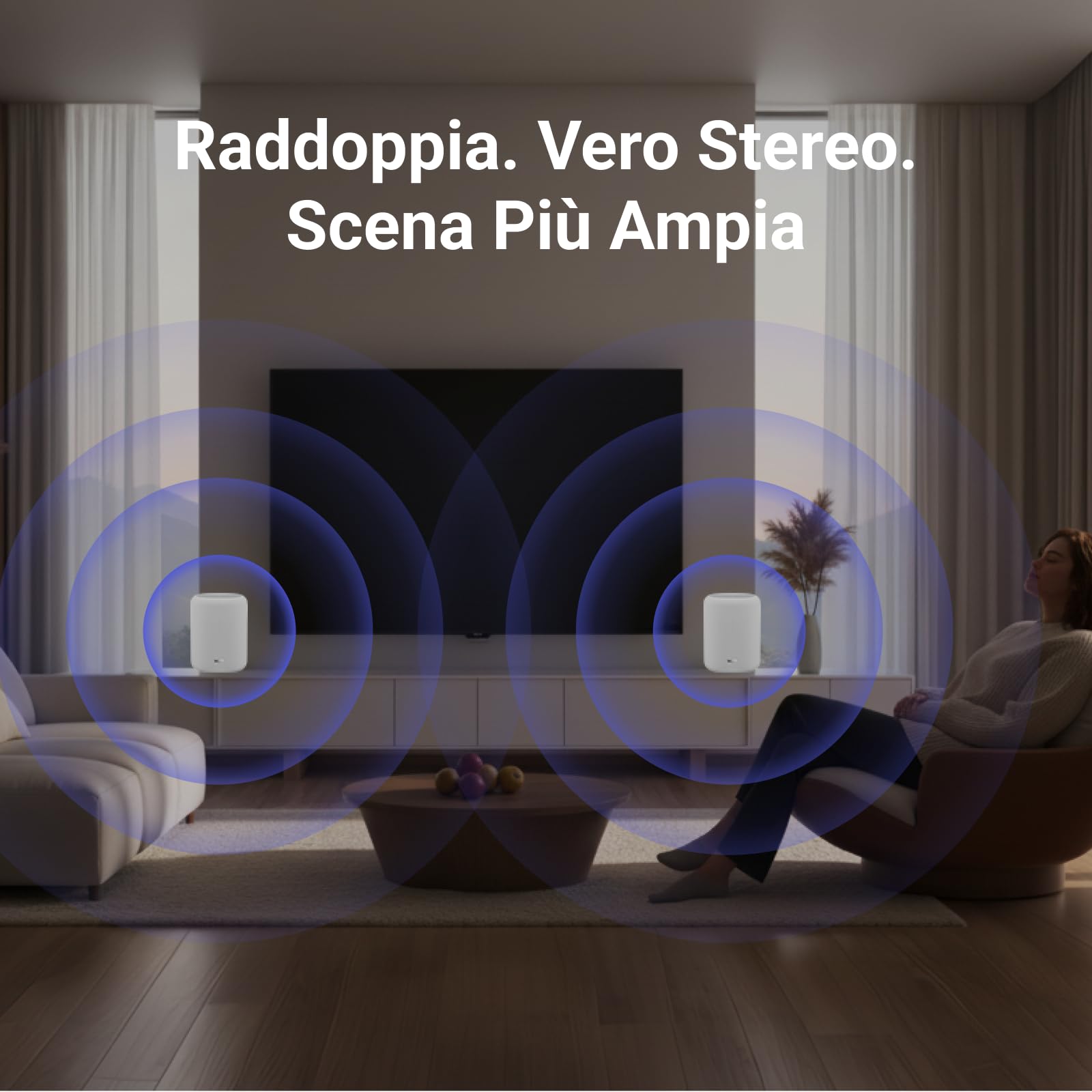 WiiM Sound Lite Smart Speaker, Audio Hi-Res 24-bit/192 kHz, Correzione Ambientale AI RoomFit™, 100W di Picco, Wi-Fi 6E/Bluetooth 5.3, Multi-Room e Stereo Pairing, Bianco