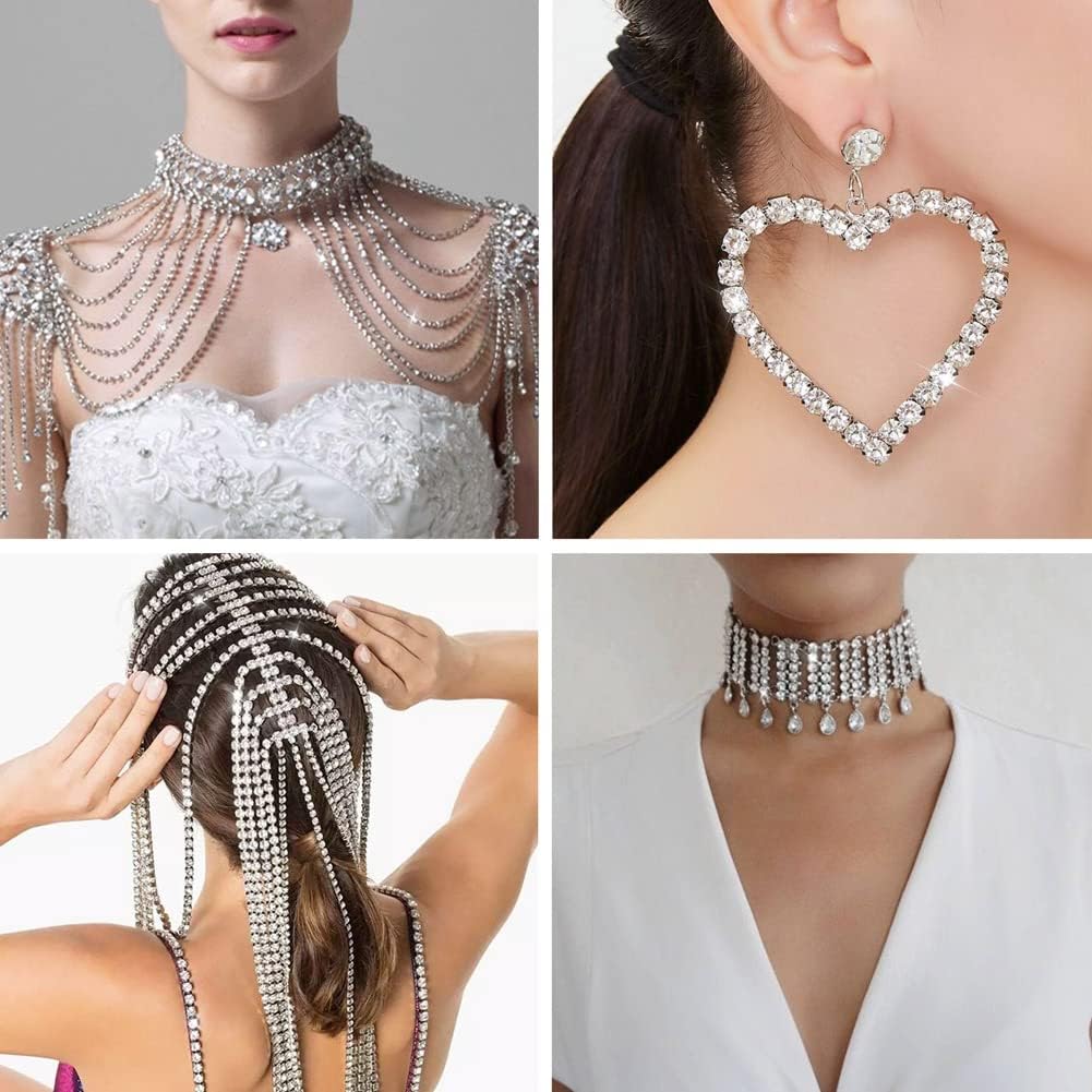 10Yads/Roll 5mm Brass Rhinestone Strass Chain Silver Plated Rhinestone Close Chains Crystal Rhinestone Cup Chains Trim with Spool for DIY Jewelry Wedding Party Decoration Crafts