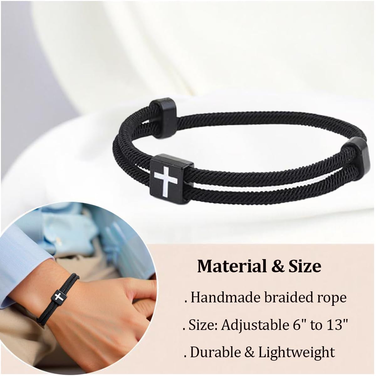 Pulsera cristiana con cruz ajustable para, pulseras personalizadas con cuerda trenzada, regalo personalizado paraNiños y niñas, pulsera hombre personalizada deportiva, regalos adolescentes