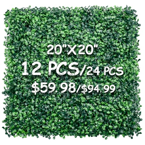 Decwin High-Realistic & Density 12 Pack 20'x20' Artificial Boxwood Panels with 60+ Zip Ties,UV Protected Greenery Backdrop for Photography, Indoor & Outdoor Decor (33.33 Sq Ft)