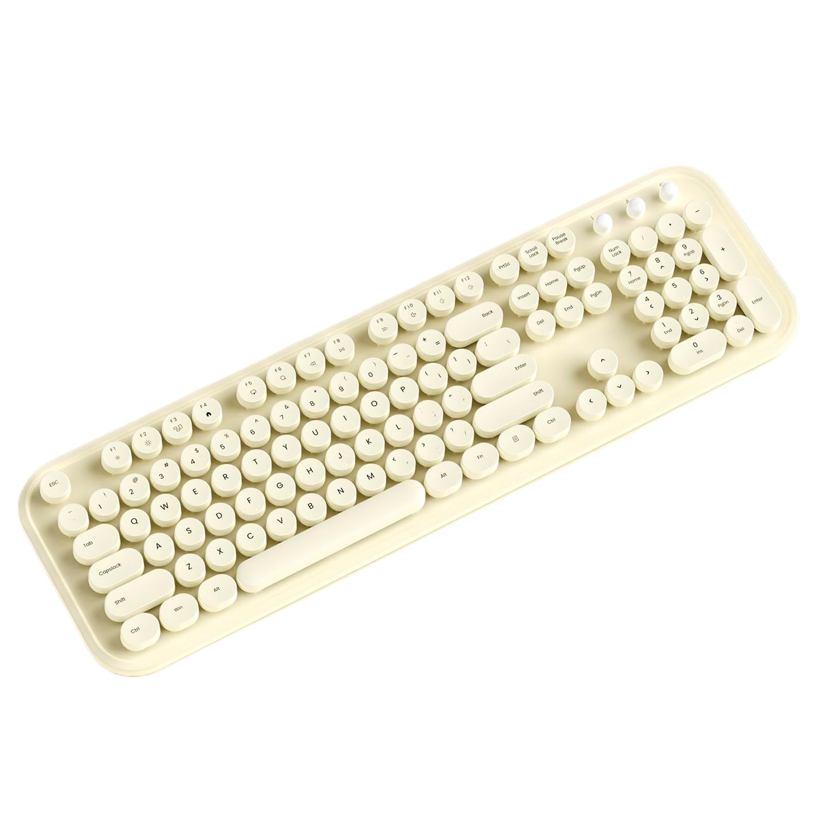 TISHLED Typewriter Keyboard Wireless 2.4GHz 104-Key Full Size with Numpad Silent Keys Membrane Gaming Keyboard Aesthetic Round Keycaps Ergonomic for Win/Mac/PC/Laptop, 2 AAA Batteries, Beige