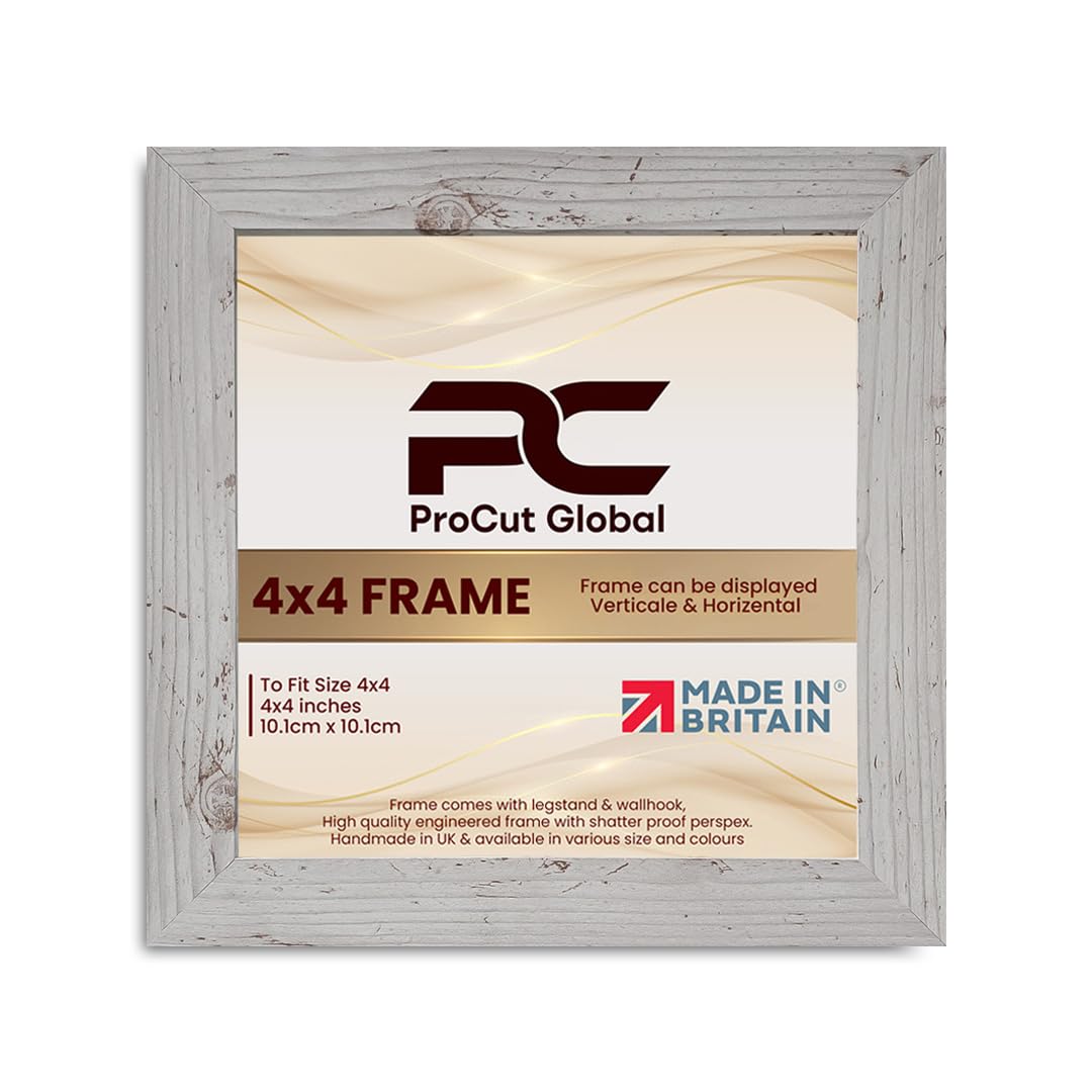 Procut Global 4X4 White Rustic Picture Frames - Modern Wooden Photo Frame with Shatterproof Perspex for Wall or Tabletop - Perfect for Posters, Certificates, Prints - Sizes & Colors Available — image 1