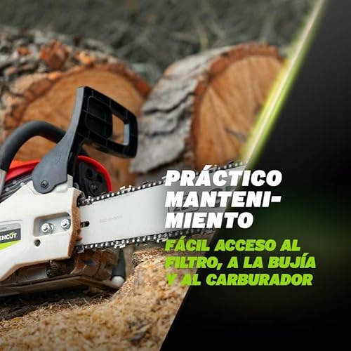 GREENCUT GS680X - Motosierra de gasolina con motor de 2 tiempos 68cc y 3,9cv con espada de 22'', arranque Easy-Start, sistema anti-vibración, tecnología TRU-SHARP