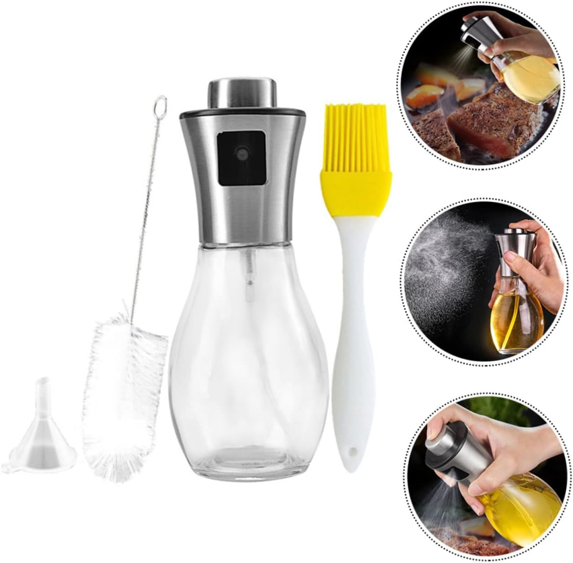 Ciieeo 2sets Stainless Steel Oil Spraying Bottles and Glass Vinegar Dispensers Clean Cruet for Bbq Cooking Baking and Grilling Precise Oil Control