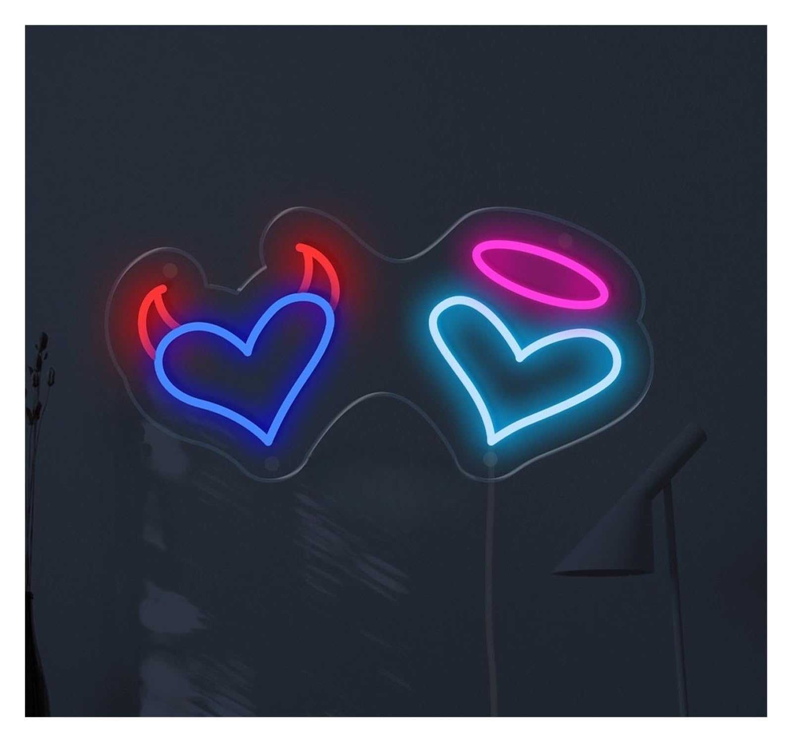 RONGCH Hanging Art Signs Angel and Devil Hearts Neon Sign Gameroom Bedroom Bar Livingroom Birthday Party Wall Decoration 48cm