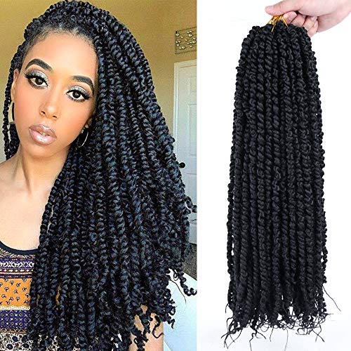 6 Packs Pre-twisted Passion Twist Hair 18 Inch Pre-looped Passion Crochet Hair for Black Women Pretwisted Synthetic Braiding Hair Extension (14Strands/Pack, 1B）