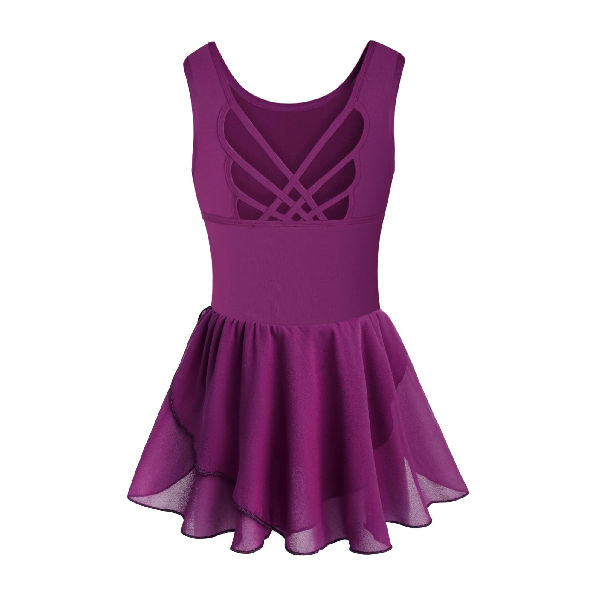 Mallas de Ballet sin Mangas for niñas con Falda, Vestido de Baile for niñas pequeñas, Linda Espalda Hueca con Mariposas(Dark Purple,XXL 10-12Y)