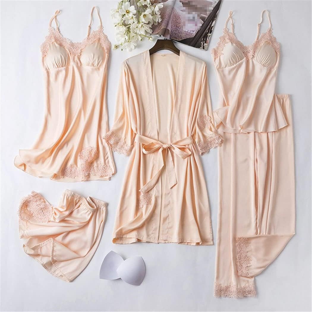 Haitpant Sexy Nighty Bathrobe Gown Sets Women Lace Satin Robe With Chest Pads Nightgown Sleep Suit Spring Kimono Sleepwear