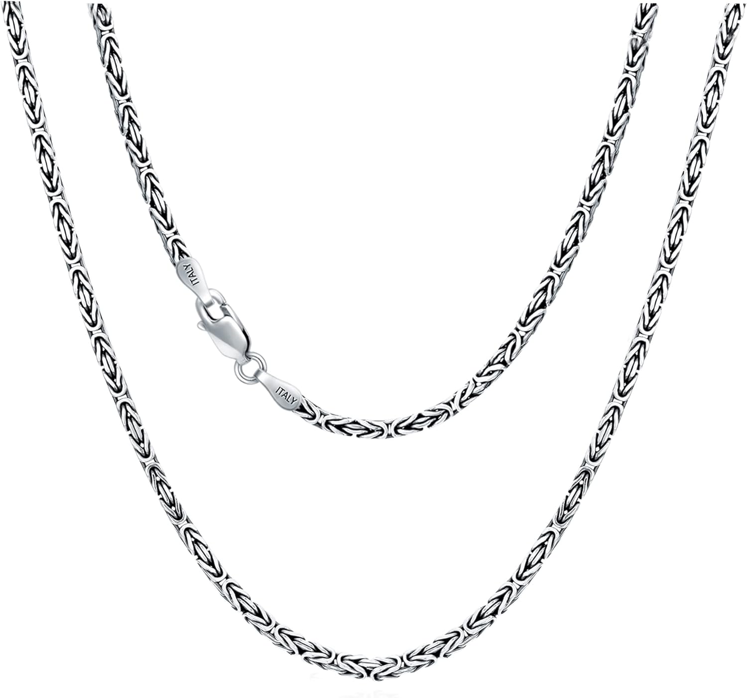 925 Sterling Silver 2.5mm Solid Byzantine Chain Link Necklace for Men Women Oxidized Square Silver Chain Jewelry Gift, 16-36 Inch