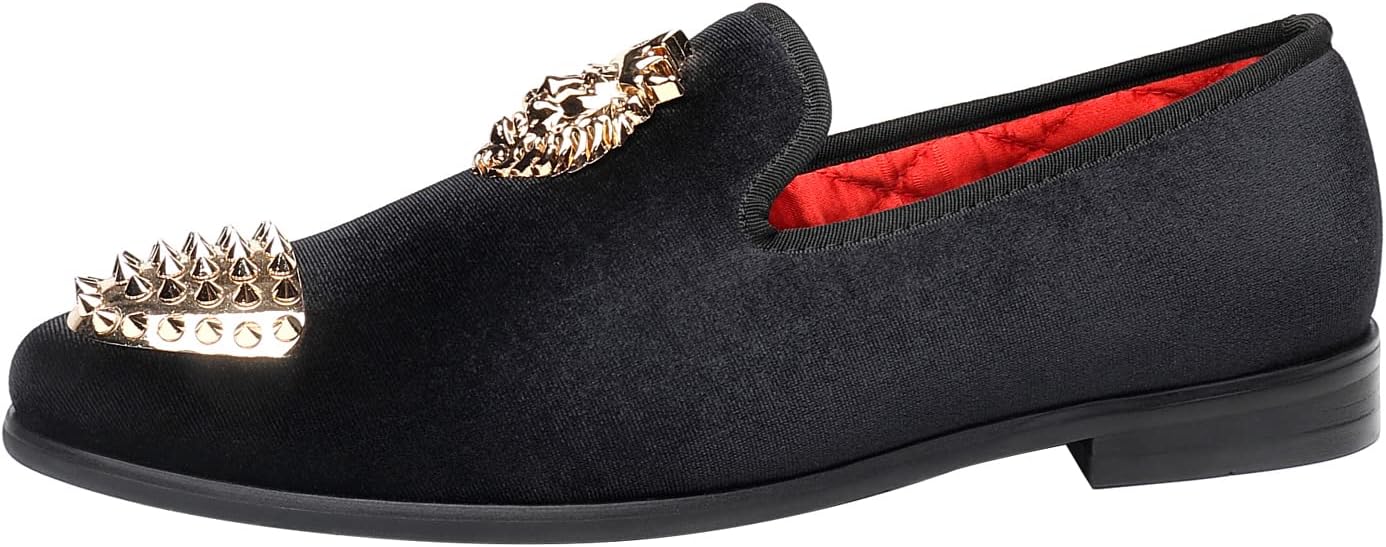 ELANROMAN Men's Loafers Gold Buckle Wedding Party Prom Velvet Dress Shoes - Image 2